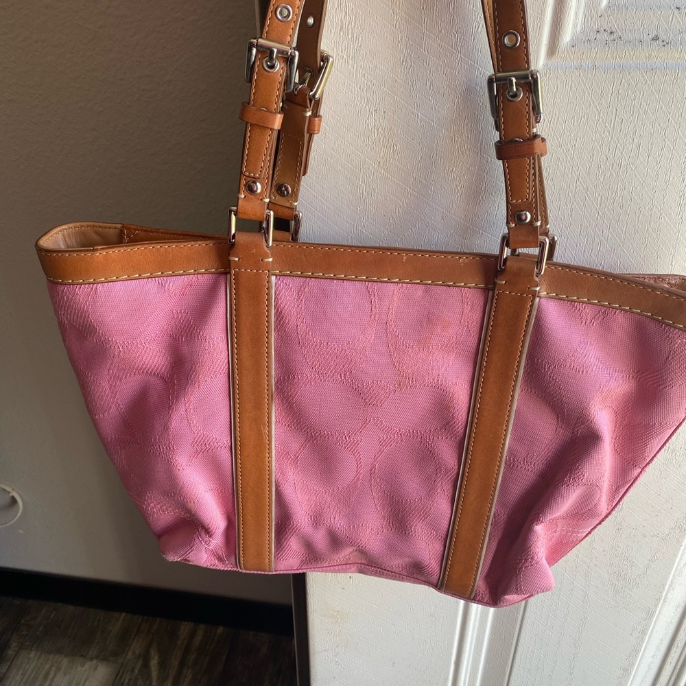 Coach Pink and Tan Tote Bag
